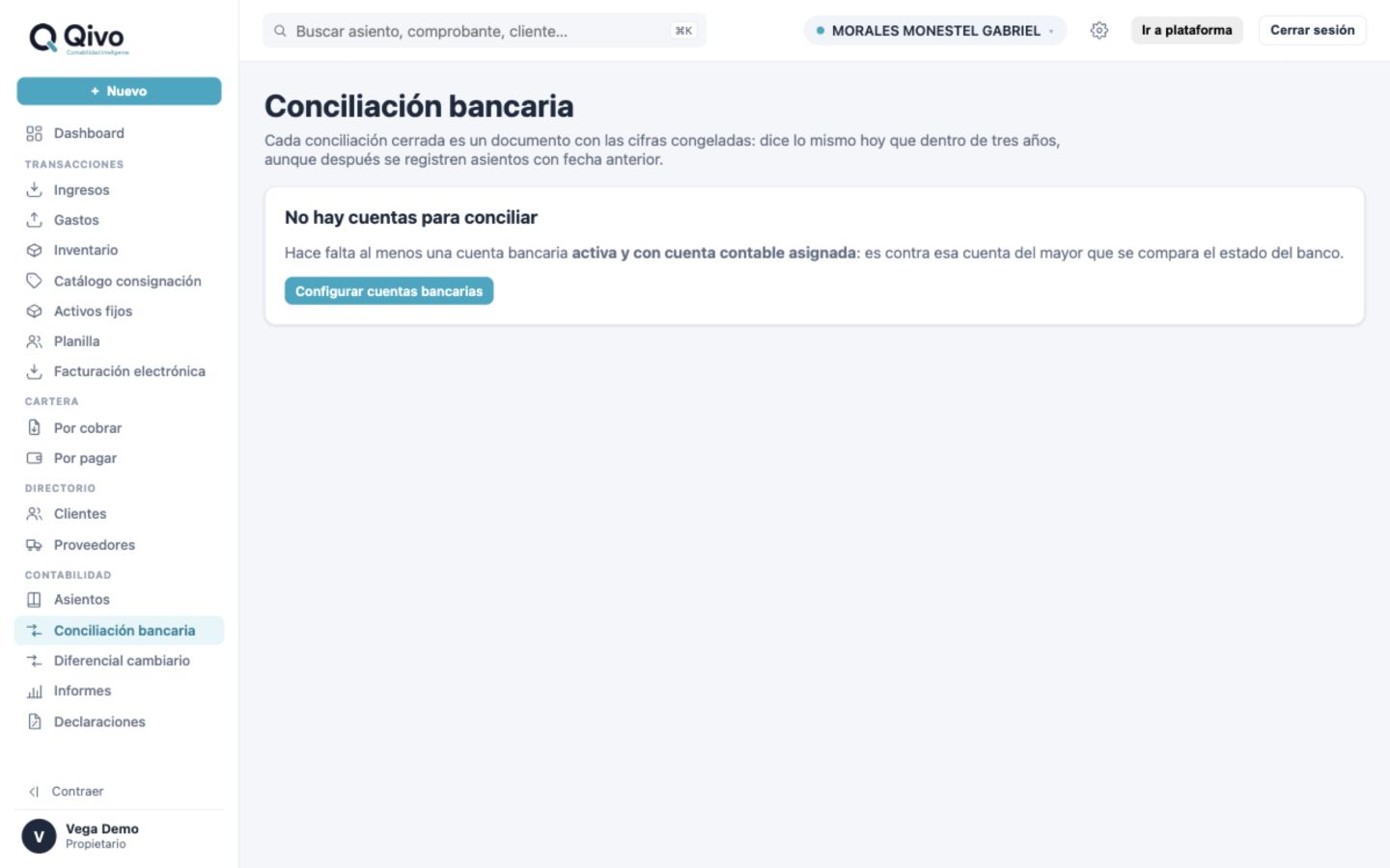 Pantalla de Bancos en Qivo