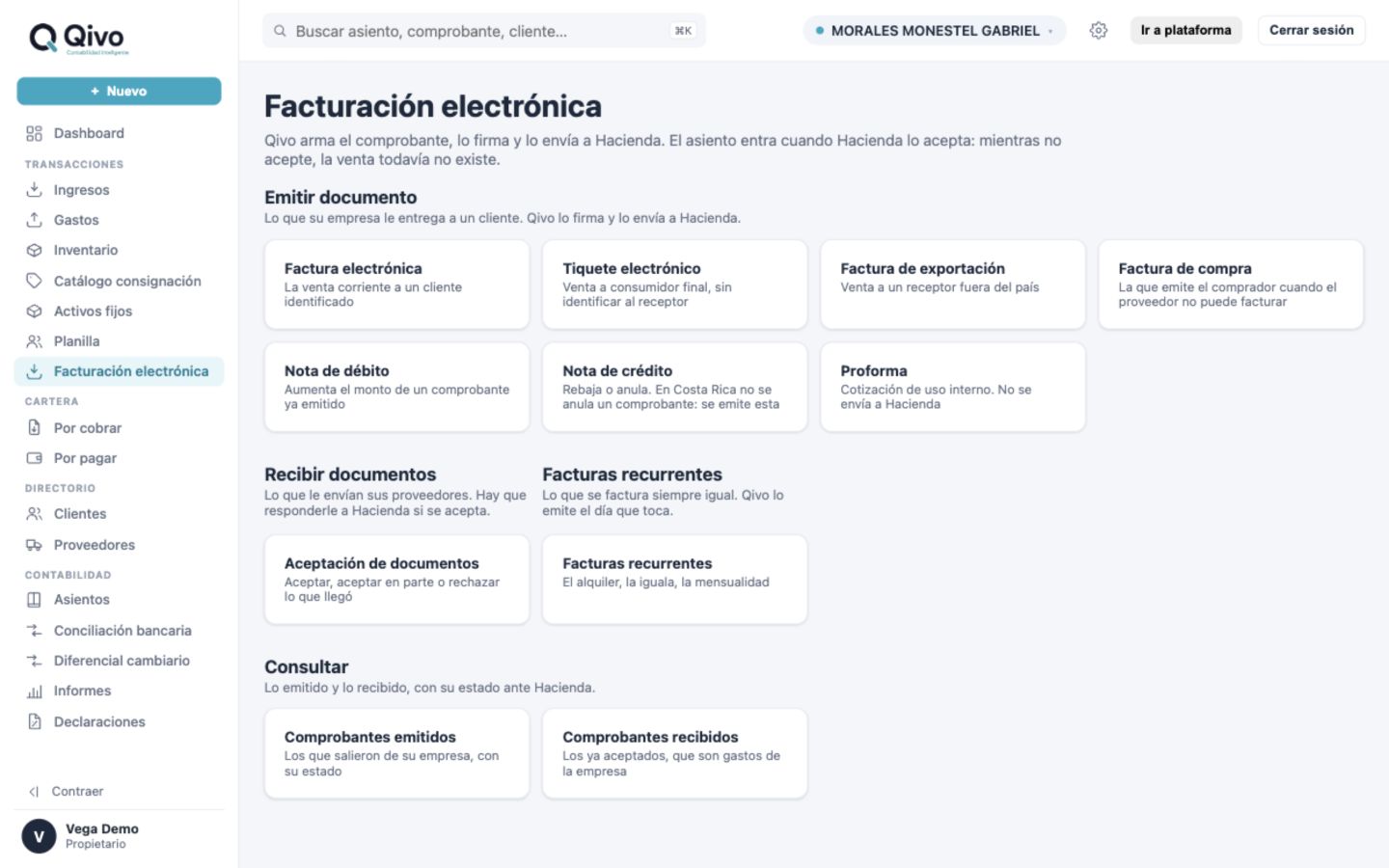 Pantalla de Facturación en Qivo